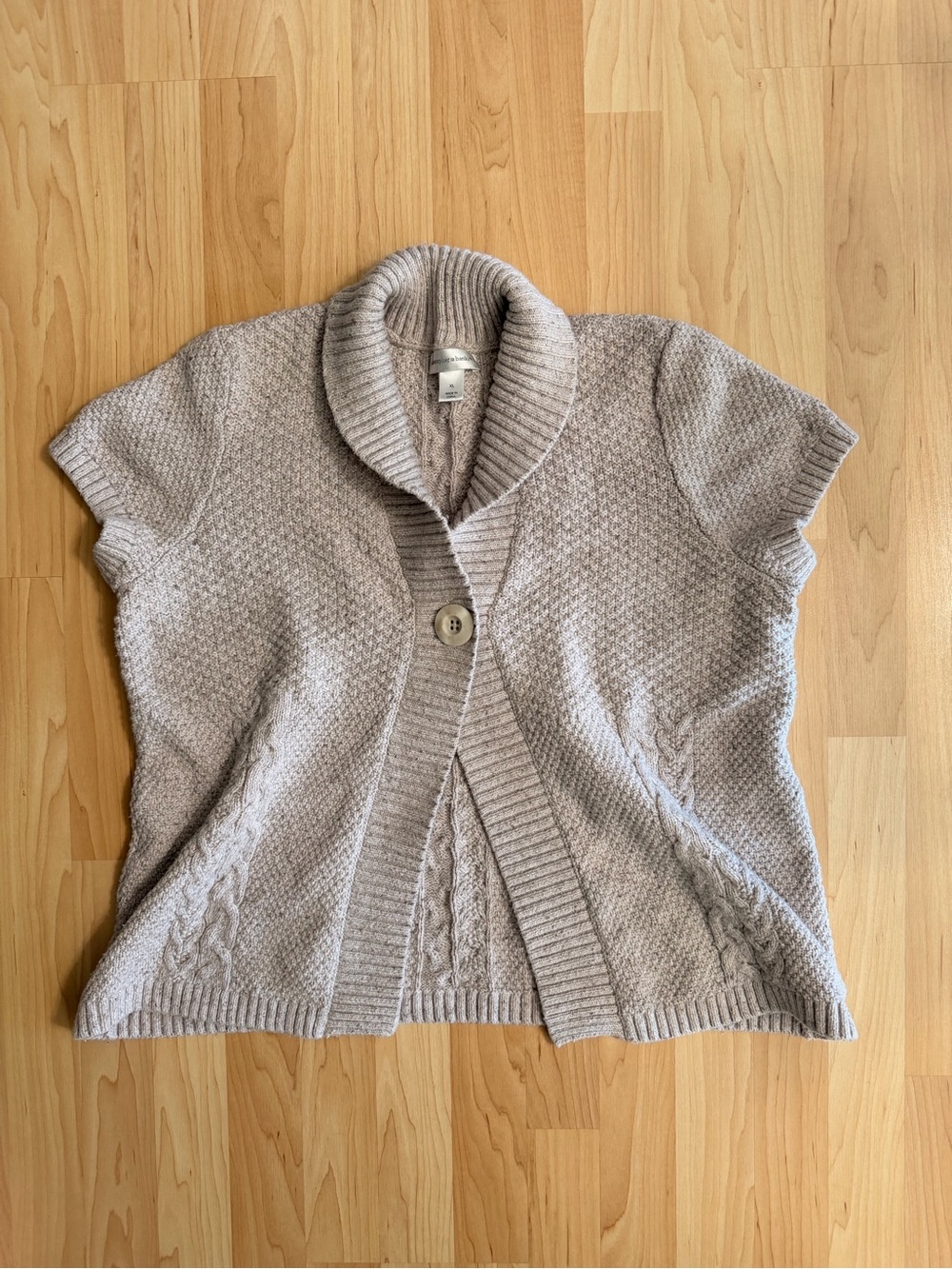 Christopher & Banks Taupe Short-Sleeve Shawl-Collar Cardigan